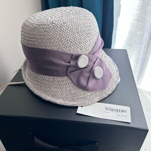 Women's Lavender Band Straw Cloche Hat with Button Accent